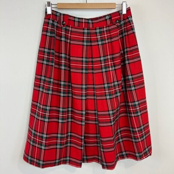 Vintage Women's Small / Medium Red Plaid Knee Length Skirt Celtic School Midi - Picture 1 of 8